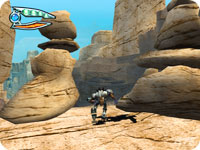 Bionicle running down rocks.