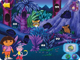 Dora in a jungle of animals.