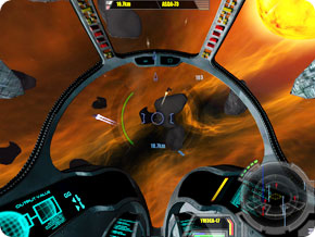 Cockpit of space fighter.