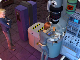 Sim using science equipment.