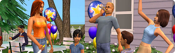 A Sim family having a party.
