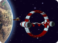 Spaceship heading towars planet.