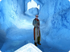 Character in ice cave.