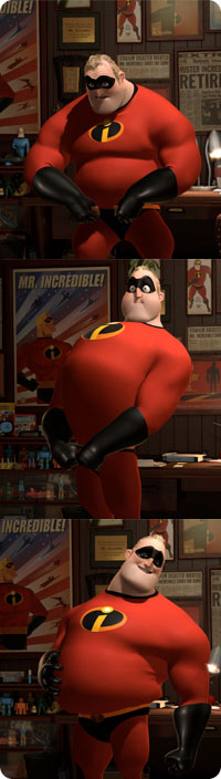 Mr. Incredible putting on belt.