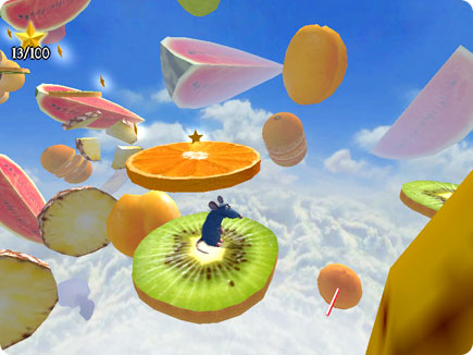 Jumping on floating fruit.