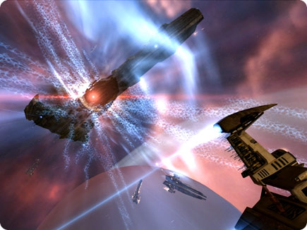 Spaceships in a battle.