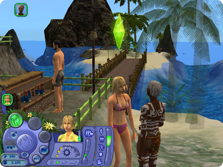 Sims on the beach.