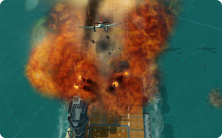 Dive bomber destroying ships deck.