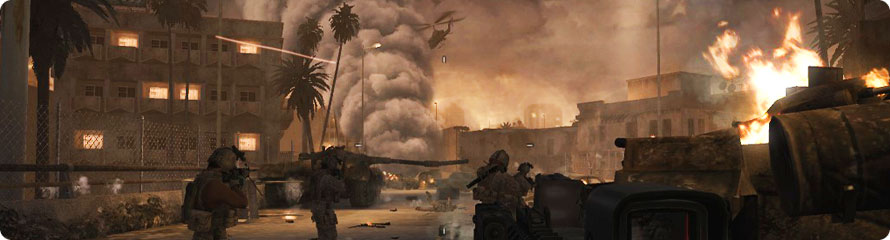 War torn streets on fire.