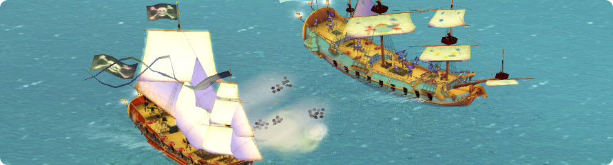 Pirate boat firing volley.