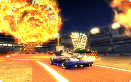 Flaming hoops car stunt.