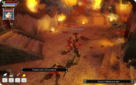 Fighters battling in flaming city.