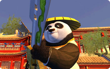 A panda holding sword.