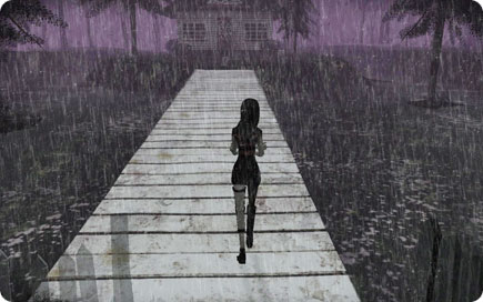 Girl walking on a deck.