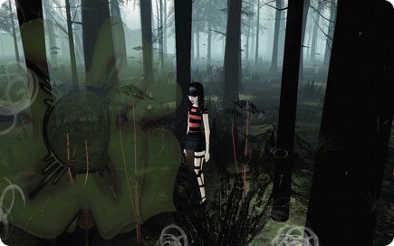 Girl walking in a forest.