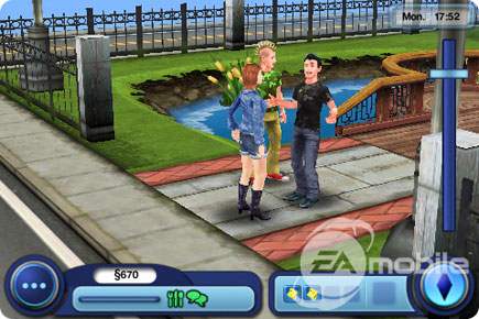 Sims talking at park.
