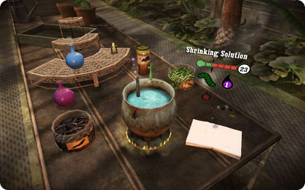 Table with potions on it.
