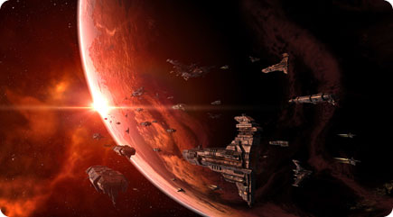 A fleet of ships in space.