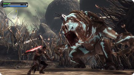 Player fighting a large monster.