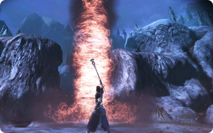 Player making a tornado out of fire.