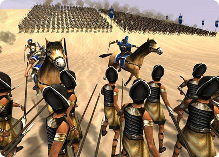 Soldiers with spears in the desert.