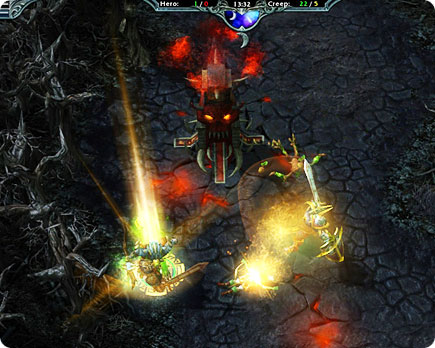 Player battling a monster with a sword.