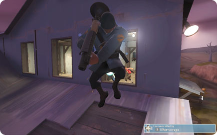 Player jumping with a bazooka.