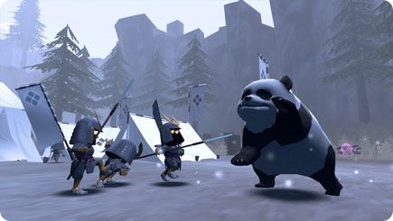 Warriors fighting a panda bear.