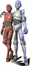 Two androids embracing.